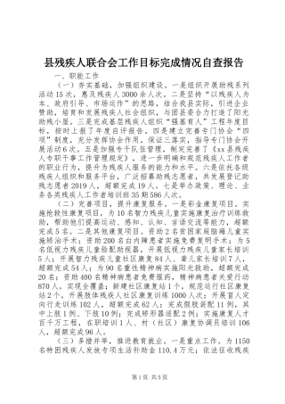 县残疾人联合会工作目标完成情况自查报告