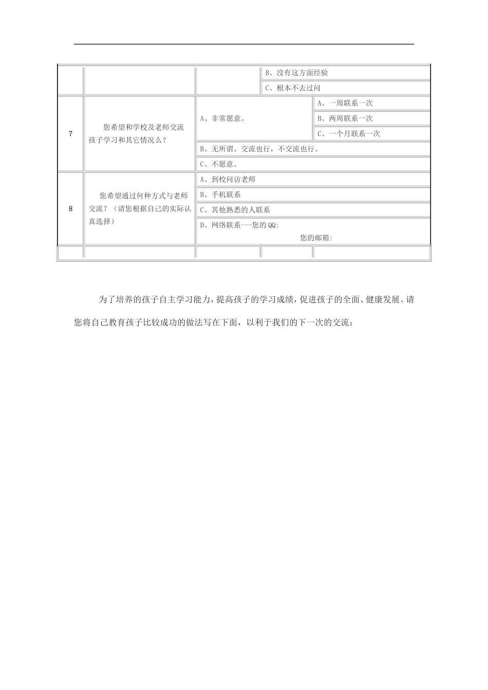 家校联系问卷调查表样卷_第2页
