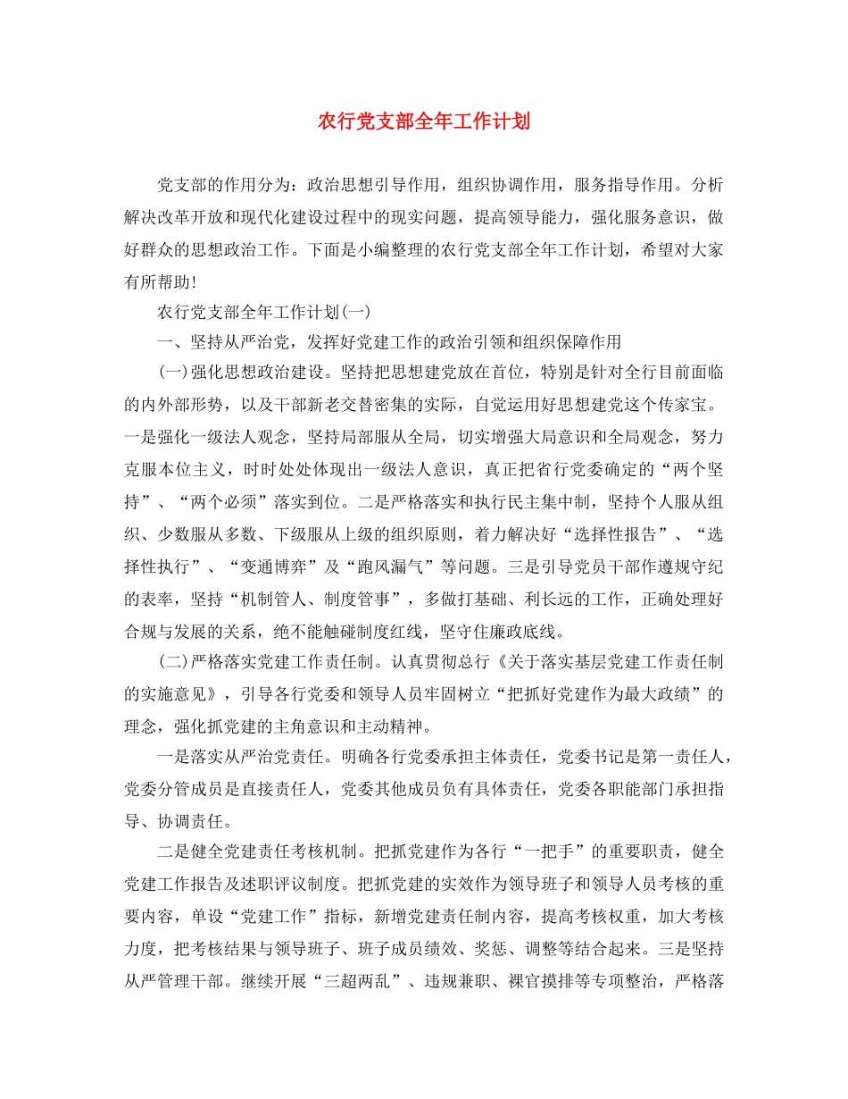 农行党支部全年工作计划 _第1页
