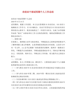 农经站干部试用期个人工作总结 