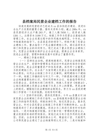 县档案局民营企业建档工作的报告
