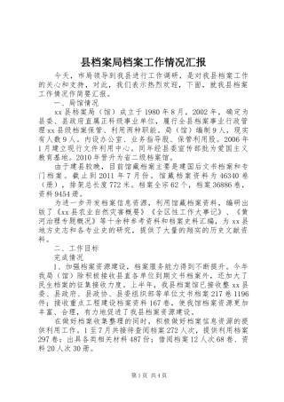 县档案局档案工作情况汇报