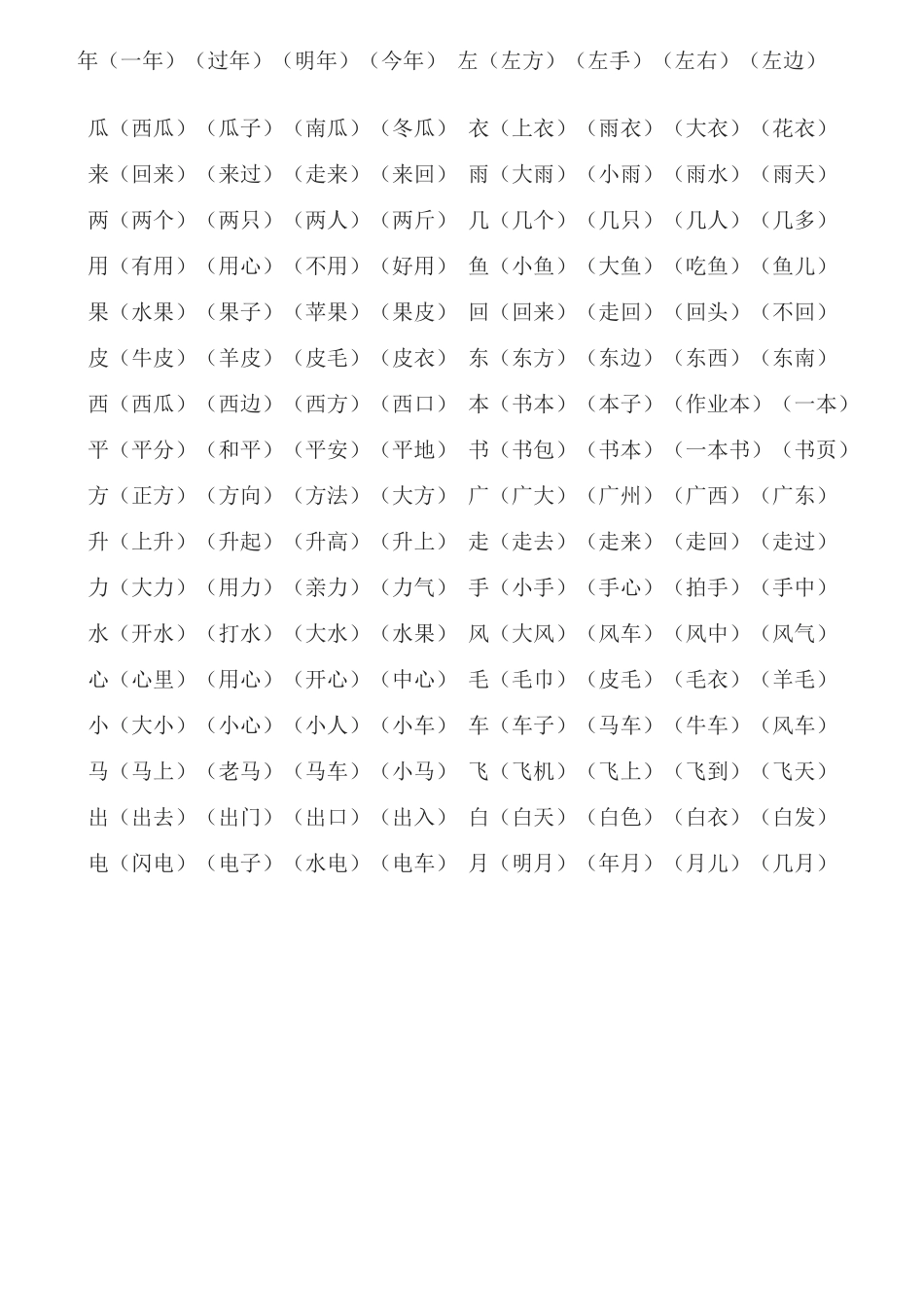 一上扩词补充_第1页