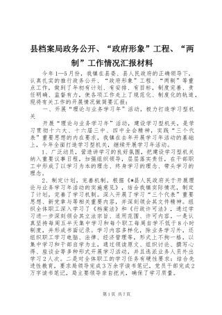 县档案局政务公开、“政府形象”工程、“两制”工作情况汇报材料