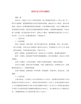 农村计生工作计划例文 