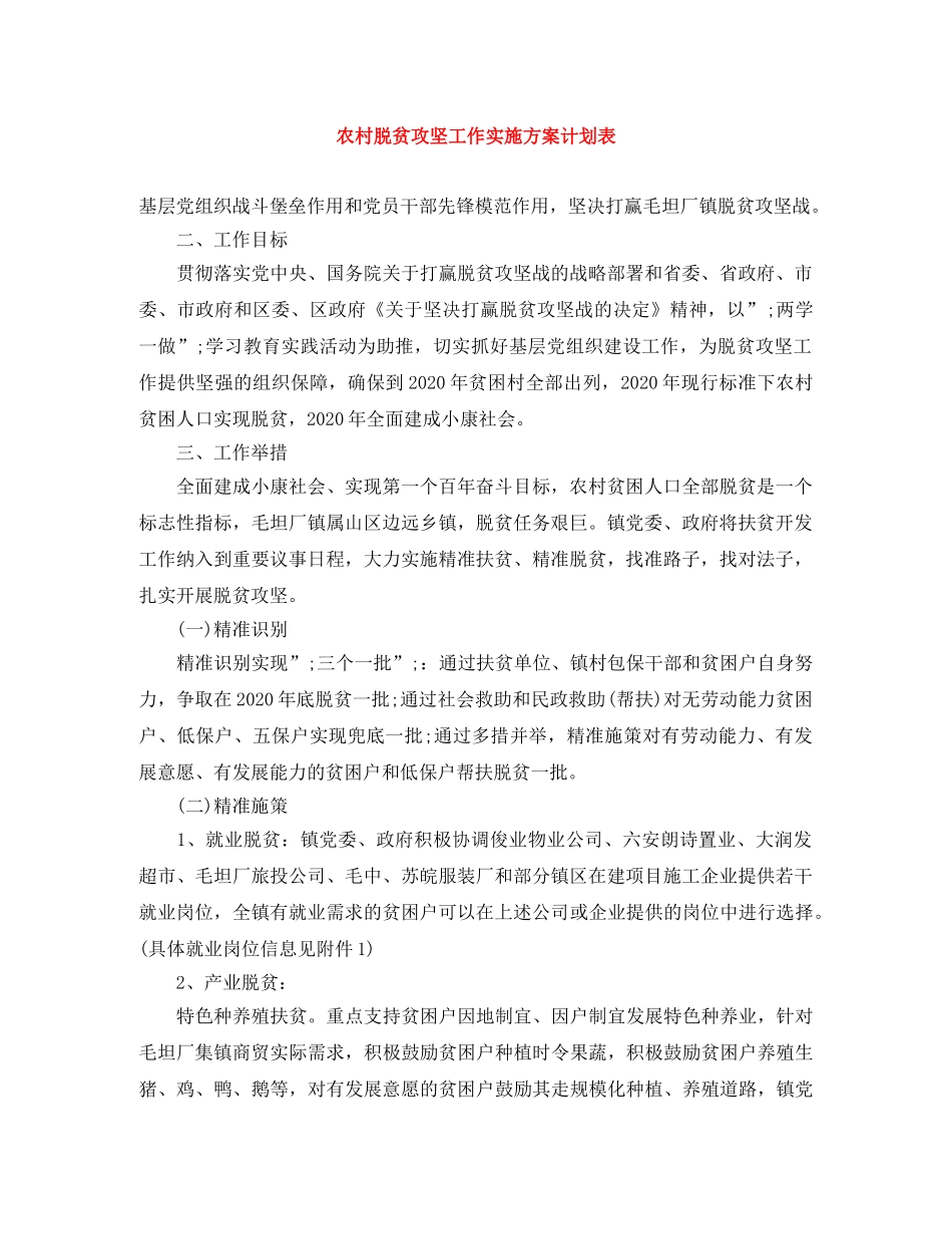 农村脱贫攻坚工作实施方案计划表 _第1页