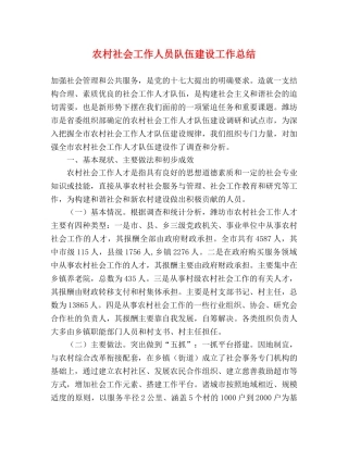 农村社会工作人员队伍建设工作总结 