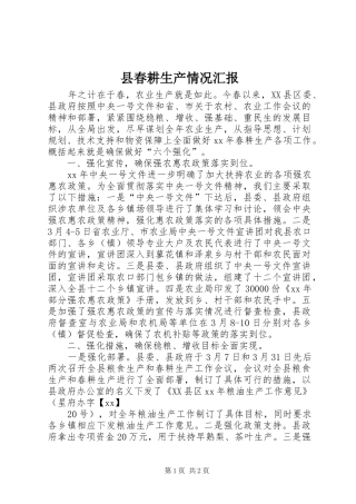 县春耕生产情况汇报