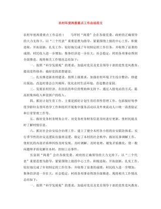 农村年度两委重点工作总结范文 