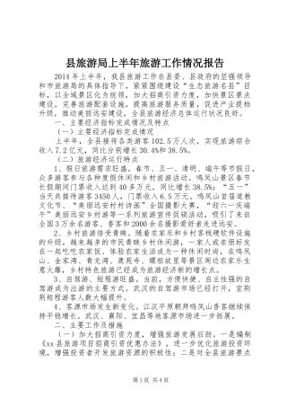 县旅游局上半年旅游工作情况报告