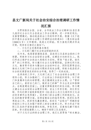 县文广新局关于社会治安综合治理调研工作情况汇报