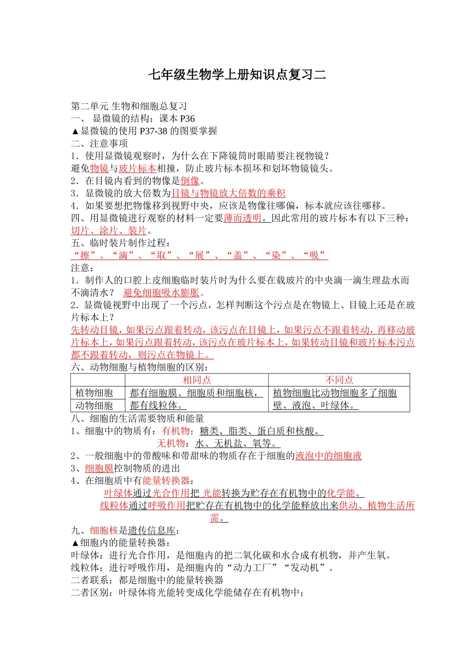 七年级生物学上册知识点复习二_第1页