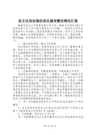 县文化局加强信息化建设整改情况汇报