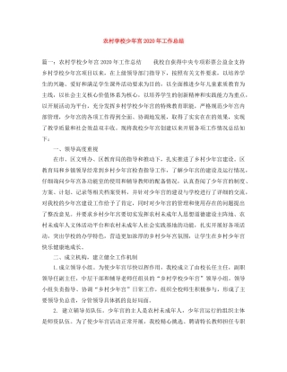 农村学校少年宫2020年工作总结 