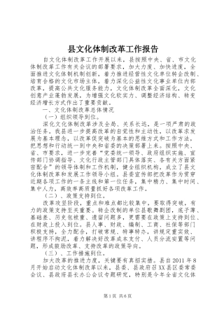 县文化体制改革工作报告