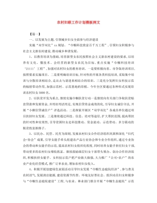 农村妇联工作计划模板例文 