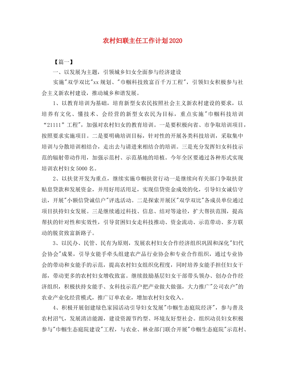 农村妇联主任工作计划2020 _第1页
