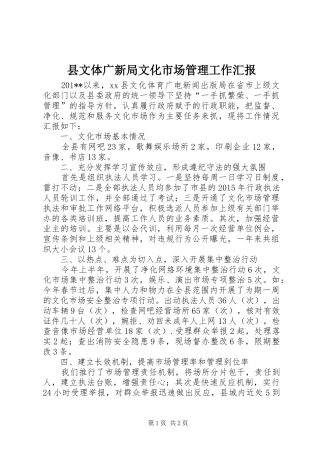 县文体广新局文化市场管理工作汇报
