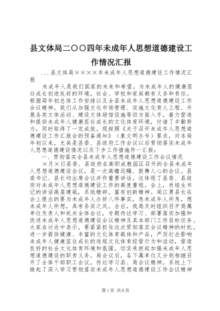 县文体局二○○四年未成年人思想道德建设工作情况汇报