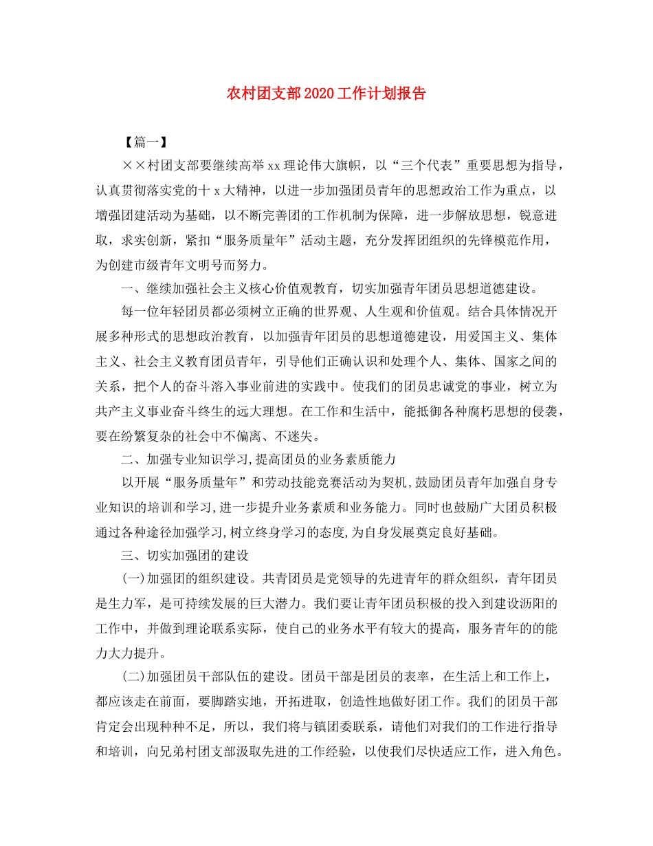 农村团支部2020工作计划报告 _第1页