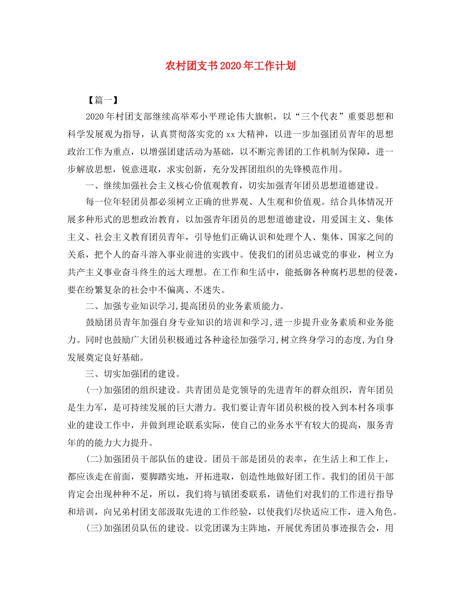 农村团支书2020年工作计划 _第1页