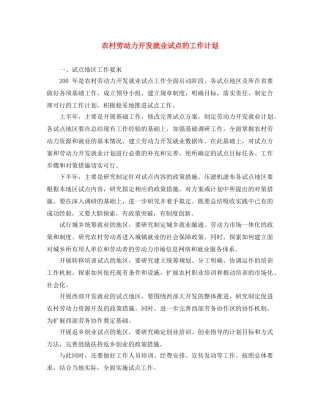 农村劳动力开发就业试点的工作计划 