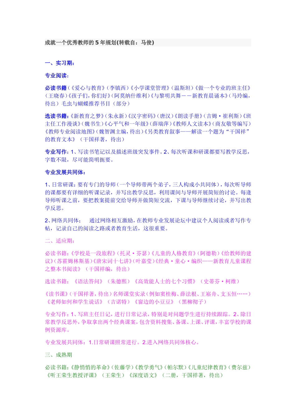 成就一个优秀教师的5年规划(转载自：马俊)_第1页