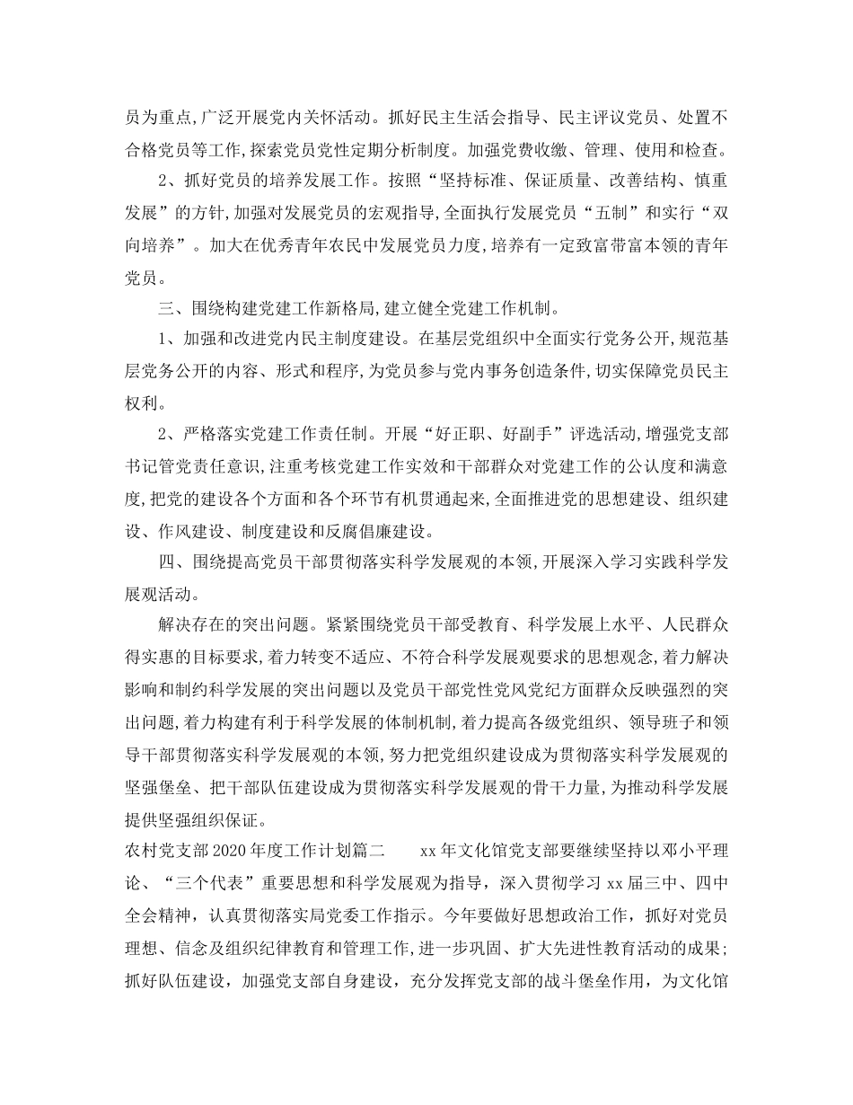 农村党支部2020年度工作计划_村级党支部工作方案 _第2页