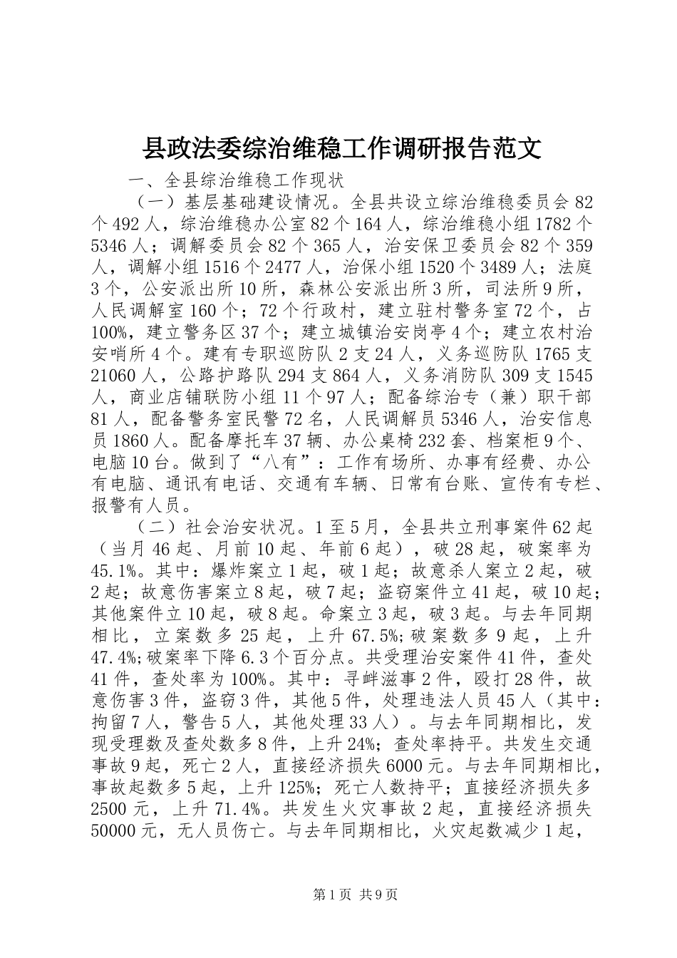 县政法委综治维稳工作调研报告范文_第1页