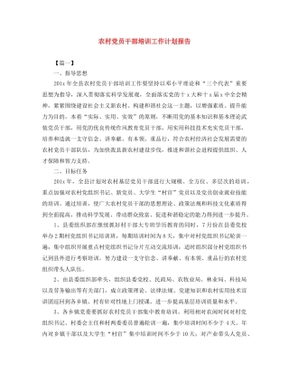农村党员干部培训工作计划报告 