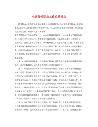电话营销职业工作总结报告 