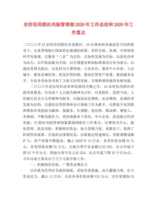 农村信用联社风险管理部2020年工作总结和2020年工作重点 
