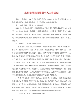 农村信用社信贷员个人工作总结 