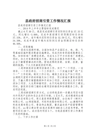 县政府招商引资工作情况汇报