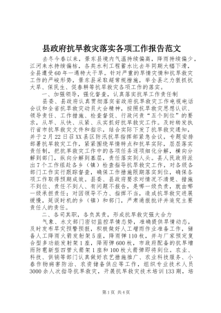 县政府抗旱救灾落实各项工作报告范文