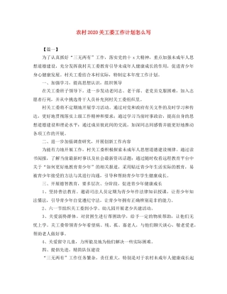 农村2020关工委工作计划怎么写 