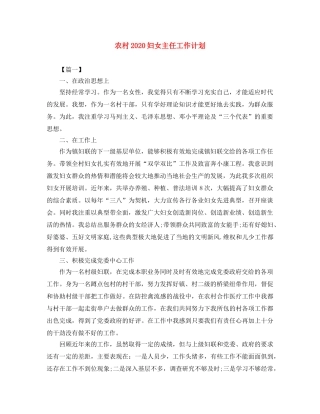 农村2020妇女主任工作计划 