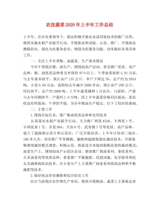 农技蔬菜2020年上半年工作总结 