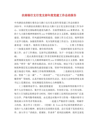 农商银行支行党支部年度党建工作总结报告 