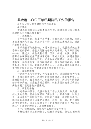 县政府二○○五年汛期防汛工作的报告