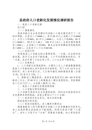 县政府人口老龄化发展情况调研报告