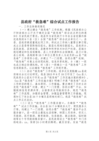 县政府“救急难”综合试点工作报告