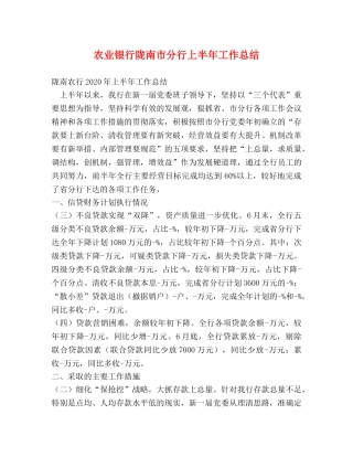 农业银行陇南市分行上半年工作总结 