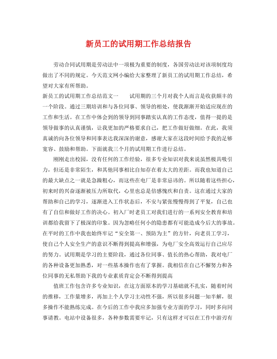 新员工的试用期工作总结报告 _第1页