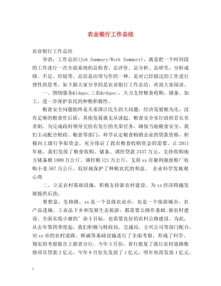 农业银行工作总结 