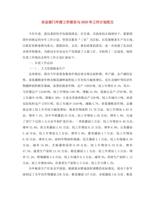 农业部门年度工作报告与2020年工作计划范文 