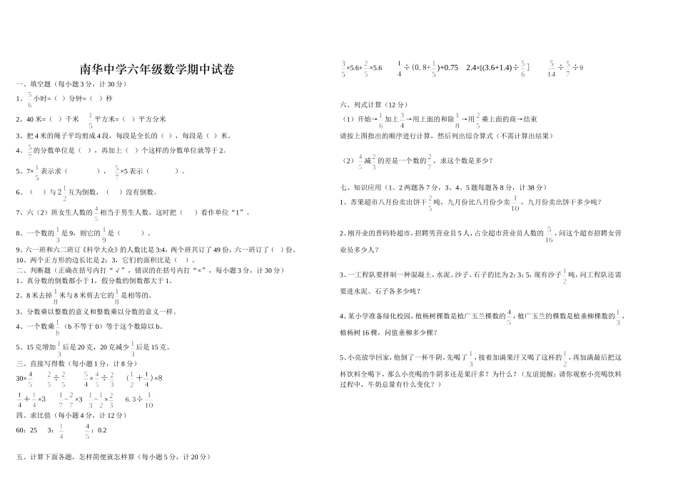 六年级练习题zmj-2006-5278_第1页