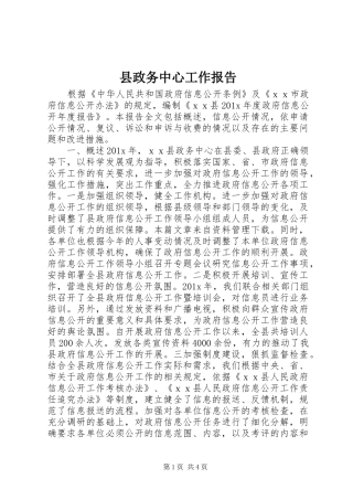 县政务中心工作报告