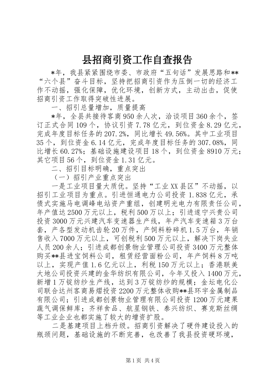 县招商引资工作自查报告_第1页