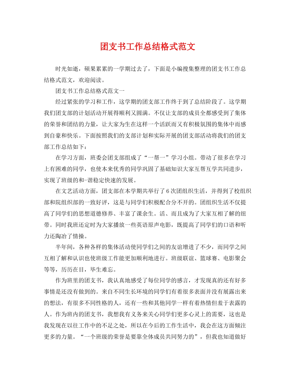 团支书工作总结格式范文 _第1页